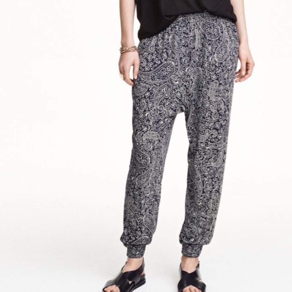 H&M Navy Blue and White Paisley Harem Pants